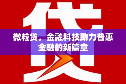 塔城微粒贷，金融科技助力普惠金融的新篇章